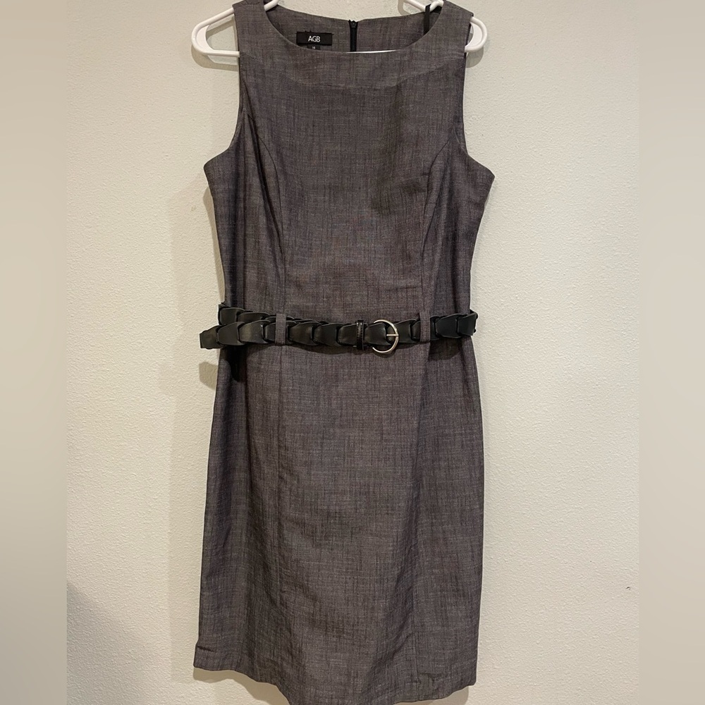 AGB sleeveless Gray Charcoal dress with belt.  Size 14